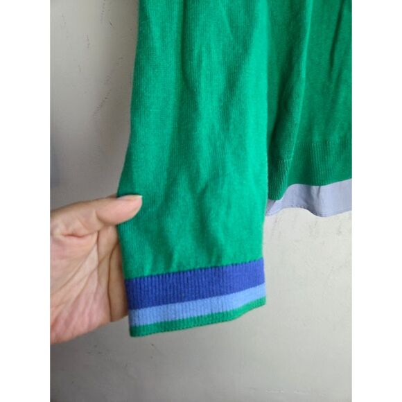 NOWT Talbots Green w/Blue Pinstrip Cotton Cashmere Blend Overlay Sweater Large - Picture 5 of 7